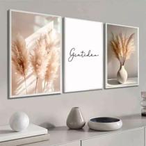 kit 3 Quadros decorativos Gratidão Trio Moderno Floral Trigo Decoração elegante Exclusivo60x40