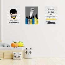 Kit 3 Quadros Decorativos Herói Batman Baby Nome Personalizado 20x28