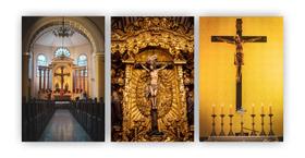 Kit 3 quadros decorativos igreja cristo crucifixo mdf 20x29