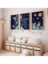 Kit 3 Quadros Decorativos Infantil Bebê Astronauta Espaço Foguete Planeta