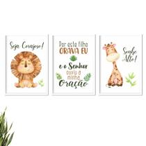 Kit 3 Quadros Decorativos Infantil Frase Por Este Filho Sala Quarto Escritório 33x43 Moldura Branca
