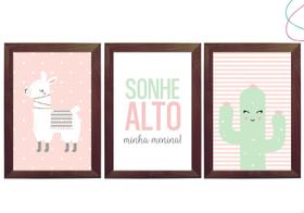 Kit 3 Quadros Decorativos infantil Lhama Cacto Colorido Kit 3 Quadros Decorativos infantil Lhama Cacto Colorido