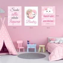 Kit 3 Quadros Decorativos infantil Menina Sonhe Alto 20x28 Kit 3 Quadros Decorativos infantil Menina Sonhe Alto 20x28