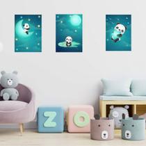 Kit 3 Quadros Decorativos Infantil Urso Panda 20x28