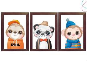 Kit 3 Quadros Decorativos Infantis Animais Fofos Moderninhos Kit 3 Quadros Decorativos Infantis Animais Fofos Moderninhos