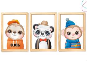 Kit 3 Quadros Decorativos Infantis Animais Fofos Moderninhos Kit 3 Quadros Decorativos Infantis Animais Fofos Moderninhos