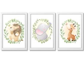 Kit 3 Quadros Decorativos Infantis Safari Aquarela Baby Bebê Kit 3 Quadros Decorativos Infantis Safari Aquarela Baby Bebê