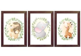 Kit 3 Quadros Decorativos Infantis Safari Aquarela Baby Bebê Kit 3 Quadros Decorativos Infantis Safari Aquarela Baby Bebê