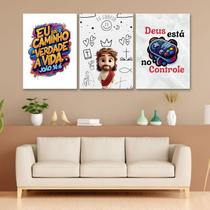 KIT 3 Quadros Decorativos - Jesus - Decoração Quarto ou Sala KIT 3 Quadros Decorativos - Jesus - Decoração Quarto ou Sala