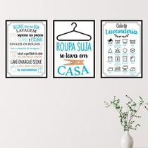 Kit 3 Quadros Decorativos Lavanderia Azul 45x34cm Kit 3 Quadros Decorativos Lavanderia Azul 45x34cm