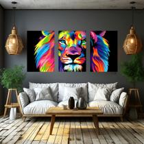 Kit 3 Quadros Decorativos Leão De Juda Colorido Abstrato Retrô - Pronta Entrega