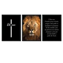 Kit 3 Quadros Decorativos Leão Frase Cruz Religião Sala Quarto Escritório 33x43cm Moldura Kit 3 Quadros Decorativos Leão Frase Cruz Religião Sala Quarto Escritório 33x43cm Moldura