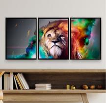 Kit 3 Quadros Decorativos Leão Juba Colorida 45x34cm Kit 3 Quadros Decorativos Leão Juba Colorida 45x34cm