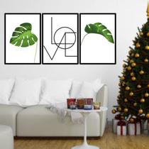 Kit 3 Quadros Decorativos Love Folhas Tropicais Verdes 45x34cm Kit 3 Quadros Decorativos Love Folhas Tropicais Verdes 45x34cm