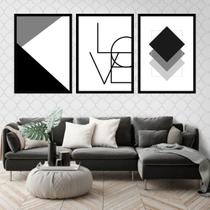Kit 3 Quadros Decorativos Love Geométrico Monocromático 45x34cm