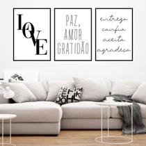 Kit 3 Quadros Decorativos Love Paz E Amor 34x23cm