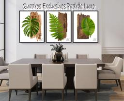 Kit 3 Quadros Decorativos Luxo Folhagens&Madeira com Moldura e Vidro 60x40 Kit 3 Quadros Decorativos Luxo Folhagens&Madeira com Moldura e Vidro 60x40