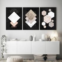 Kit 3 Quadros Decorativos Luxuoso Geométrico Minimalista Pronta Entrega