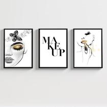 Kit 3 Quadros Decorativos Makeup Maquiagem 24x18cm - com vidro Kit 3 Quadros Decorativos Makeup Maquiagem 24x18cm - com vidro