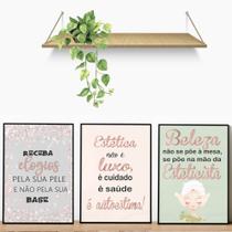 Kit 3 Quadros Decorativos Manicure e Beleza Salão Estúdio Espaço Nails com Moldura FlorEllas