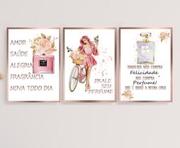 Kit 3 Quadros Decorativos Manicure e Beleza Salão Estúdio Espaço Nails com Moldura FlorEllas