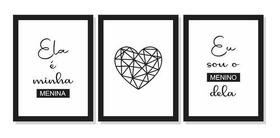 Kit 3 quadros decorativos mãos dadas quarto casal Médio