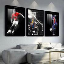 Kit 3 Quadros Decorativos Messi, Neymar Cr7 Futebol Arte Bola 120x60cm
