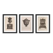 Kit 3 Quadros Decorativos Moldura Vasos Giovanni Piranesi