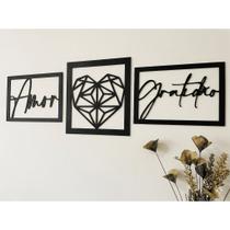 Kit 3 Quadros Decorativos Mosaico Trio Amor Gratidão Coração Frase Sala Quarto Presente MDF Kit 3 Quadros Decorativos Mosaico Trio Amor Gratidão Coração Frase Sala Quarto Presente MDF