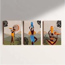 Kit 3 quadros decorativos Mulher Africana 120x60 Kit 3 quadros decorativos Mulher Africana 120x60