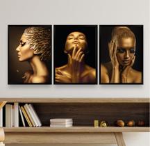 Kit 3 Quadros Decorativos Mulheres Douradas 33x24cm - com vidro Kit 3 Quadros Decorativos Mulheres Douradas 33x24cm - com vidro