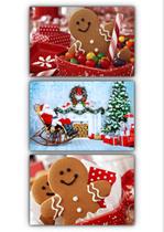 Kit 3 quadros decorativos natal boneco biscoito papai noel