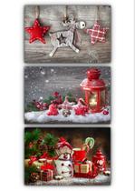 Kit 3 quadros decorativos natal boneco de neve renas mdf a4