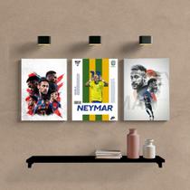KIT 3 Quadros Decorativos NEYMAR - BARCELONA, SELEÇÃO, PSG - Decoração Quarto ou Sala