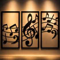 Kit 3 Quadros Decorativos Notas Musicais Luxo 40x60cm Kit 3 Quadros Decorativos Notas Musicais Luxo 40x60cm