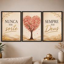 Kit 3 Quadros Decorativos Nunca Foi Sorte Sempre Foi Deus COR:PRETO Kit 3 Quadros Decorativos Nunca Foi Sorte Sempre Foi Deus COR:PRETO
