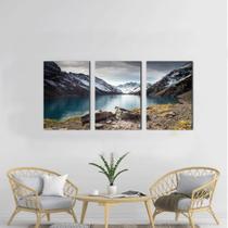 Kit 3 Quadros Decorativos Paisagem Montanhas Com Lago