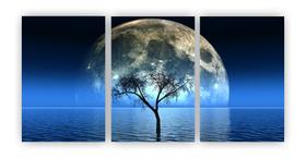 Kit 3 quadros decorativos paisagem noturna lua arvore quarto