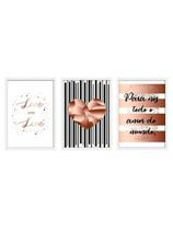 Kit 3 Quadros Decorativos Para Casal Rose Abstrato Quarto Sala Kit 3 Quadros Decorativos Para Casal Rose Abstrato Quarto Sala