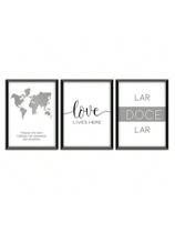 Kit 3 Quadros Decorativos Para Sala Quarto Lar Doce Lar