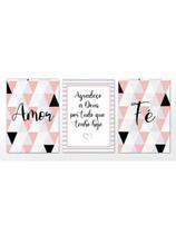 Kit 3 Quadros Decorativos Placas Sala Quarto Cozinha Decoração Casa Abstrato Amor Fé Rosa 20x30 - NoBrand