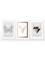 Kit 3 Quadros Decorativos Placas Sala Quarto Cozinha Decoração Casa Cervo Diamante Rose 20x30 - NoBrand