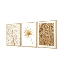 Kit 3 Quadros Decorativos Plantas Dourado Cordas Elegante