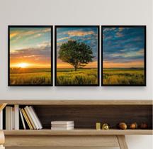 Kit 3 Quadros Decorativos Por Do Sol ComÁrvore 33x24cm - com vidro Kit 3 Quadros Decorativos Por Do Sol ComÁrvore 33x24cm - com vidro