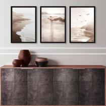 Kit 3 Quadros Decorativos Praia Bege E Marrom 45x34cm - com vidro Kit 3 Quadros Decorativos Praia Bege E Marrom 45x34cm - com vidro