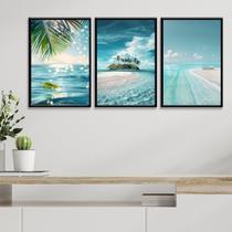 Kit 3 Quadros Decorativos Praia Paradizíaca 24x18cm - com vidro