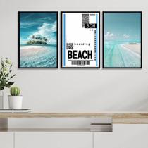 Kit 3 Quadros Decorativos Praia - Passagem 33X24Cm - Vidro