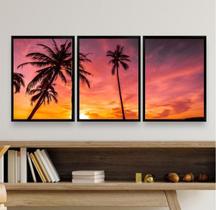 Kit 3 Quadros Decorativos Praia por do Sol - 45x34cm