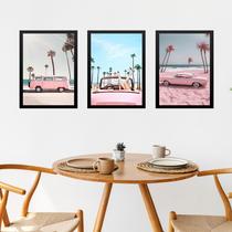 Kit 3 Quadros Decorativos Praia Rosa - Veículos 24x18cm Kit 3 Quadros Decorativos Praia Rosa - Veículos 24x18cm