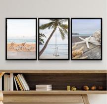 Kit 3 Quadros Decorativos Praia Soft 45x34cm - com Vidro